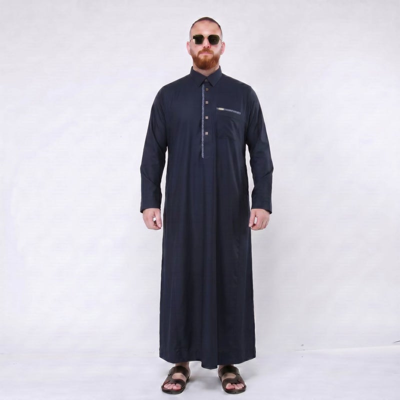 Men's Traditional Long Thobe Kurta, Woven Cotton-Polyester Blend with Button Detail, All-Season Daily Wear, Multiple Colours - Image 5