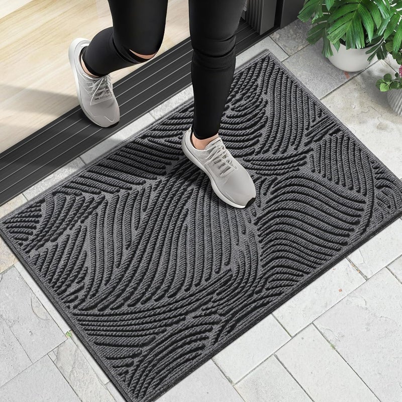 Yimobra Front Door Mat Outdoor Entrance, Ultra Water Absorbent Doormat, Heavy Duty Patio Guard Welcome Matt, Non-Slip Rubber Backing, Easy Clean Shoe Scraper, Indoor, Entryway, 29.5x17 Inch, Dark Grey - Image 1