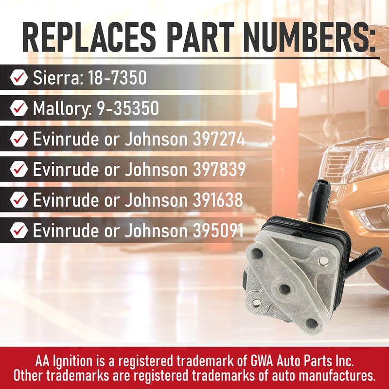 AA Ignition Fuel Pump with Gasket - Compatible with Johnson Evinrude Outboard Motor - Pre 1993 6hp, 9.9hp, 15hp Models - Replaces Part 395091, 397839, 18 7350, 397274, 391638 - Image 3