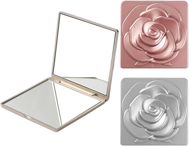 Healifty 3pcs Dual-Sided Compact Travel Makeup Mirrors Rose Gold with Magnifying Small Handheld Pocket Mirror for Women and Men Portable Folding Cosmetic - Image 1
