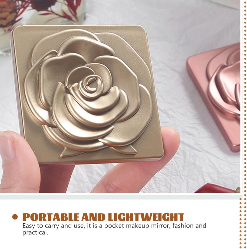 Healifty 3pcs Dual-Sided Compact Travel Makeup Mirrors Rose Gold with Magnifying Small Handheld Pocket Mirror for Women and Men Portable Folding Cosmetic - Image 2