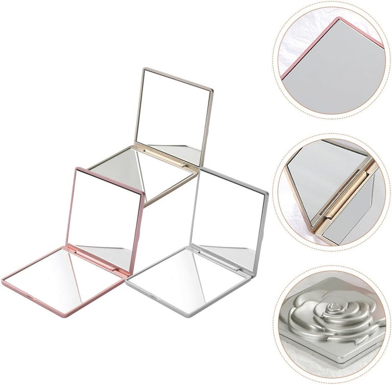 Healifty 3pcs Dual-Sided Compact Travel Makeup Mirrors Rose Gold with Magnifying Small Handheld Pocket Mirror for Women and Men Portable Folding Cosmetic - Image 5