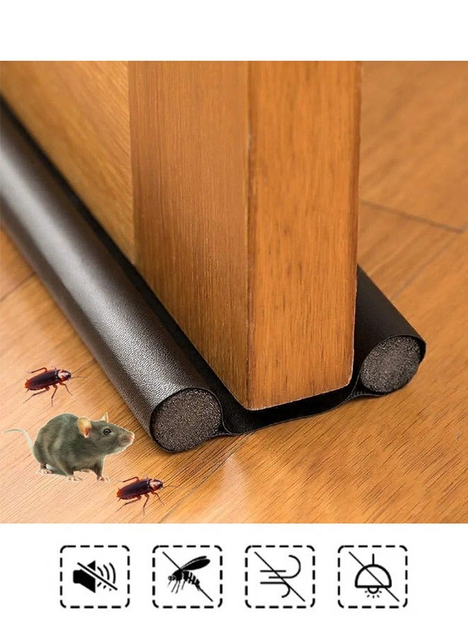 Double Door Draft Prevent Insects and Dust Cuttable And Washable Door Seam And Bottom Sealing Strip Windproof And Insect-proof Silent Door Seam Sealing Strip Door And Window Sound Insulation Black 1piece  - Image 1