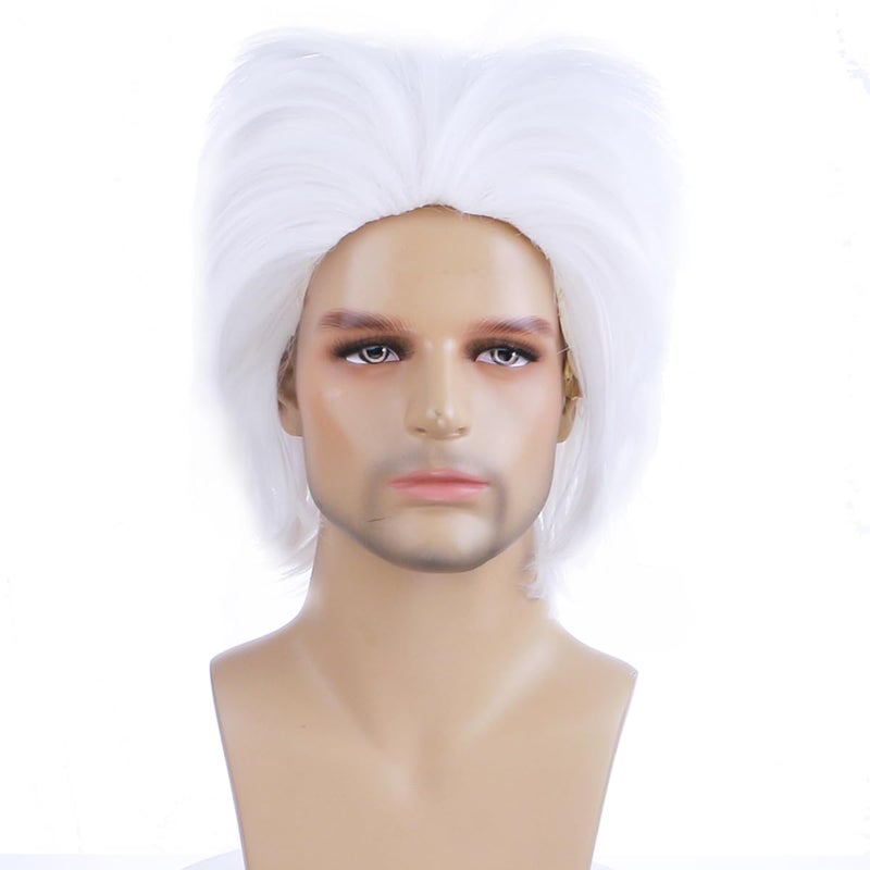 RightOn White Wig Men Wig Short Wig White Synthetic Wigs White Wig for Cosplay Party White Wig Halloween Wig Cap Include