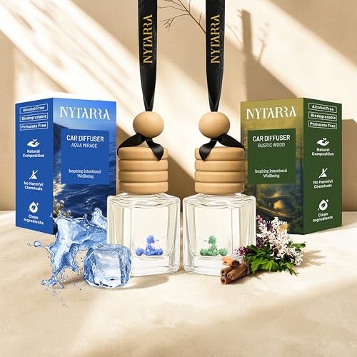 Nytarra Car Perfumes Luxury Combo - Aqua Mirage & Rustic Wood, No-Alcohol & Long-Lasting Fragrance Diffuser, Best Car Air Freshener, Premium Car Scent Hanging Pod - Image 1