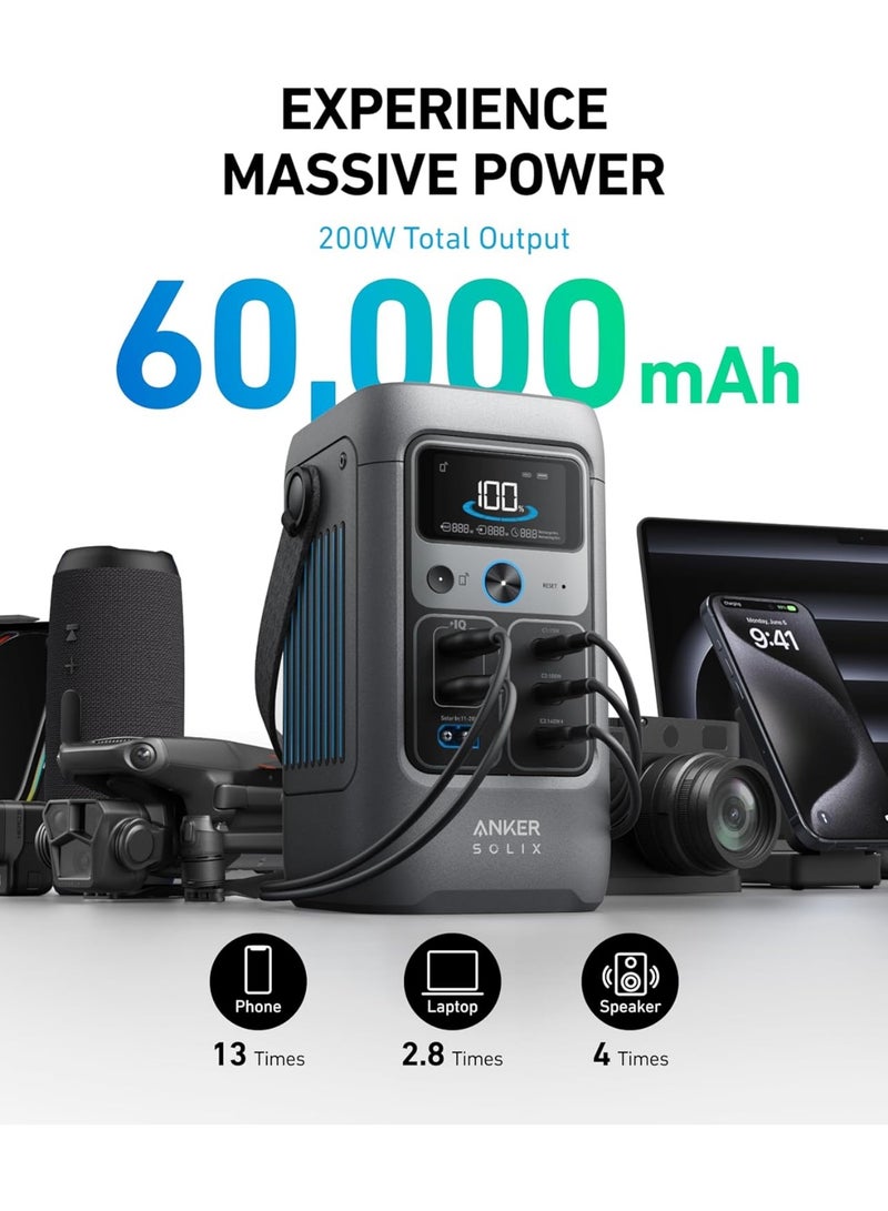 SOLIX C200 DC Power Bank Station (60,000mAh), 192Wh Portable Power Station, LiFePO4 Battery, 200W Solar Generator, For Outdoor Camping, Traveling, and Emergencies - Image 2