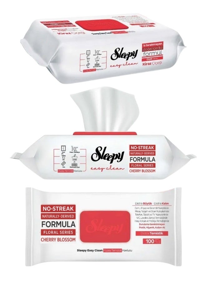 Sleepy Easy Clean Multi-Surface Cleaning Wipes – 100 Sheets, Cherry Blossom Scent, Natural Formula, Streak-Free Finish - Image 1