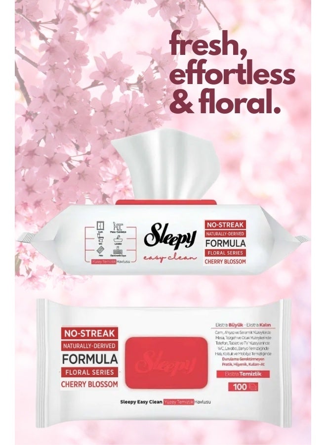 Sleepy Easy Clean Multi-Surface Cleaning Wipes – 100 Sheets, Cherry Blossom Scent, Natural Formula, Streak-Free Finish - Image 3