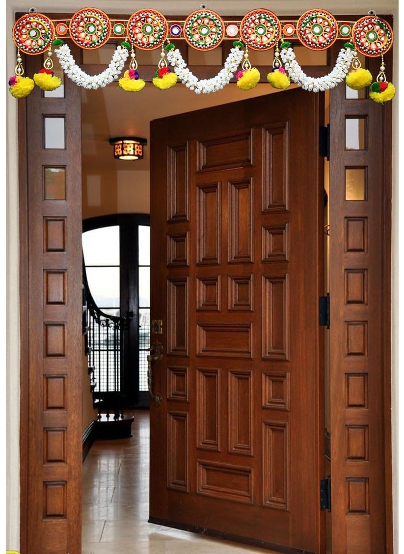 Saugat Traders Saugat Traders Traditional Toran for Entrance Door Hanging Zula - Mandir Decoration -Pooja Room - Flower Bandanwar - Multicolour Decoration Item (3.1 Feet)  - Image 1