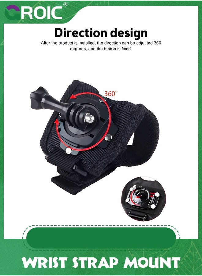 GROIC - Wrist Strap Mount 360 Degree Panoramic Swiveling Glove Style Hand Mounts Strip Belt with Screw for GoPro Hero 8 7 6 5 4 Black Session, DJI OSMO Action, Xiaoyi, AKASO Camera Accessories - Image 1