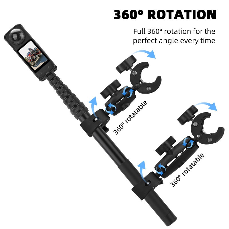 BRDRC Motorcycle Mount for Insta360 X5 X4, Bike Handlebar Clamp Mounts 59" Invisible Selfie Stick Bundle Kit for Insta 360 X5 X4 X3 X2 X ONE, for DJI OSMO 360, for GoPro Camera Accessories - Image 3