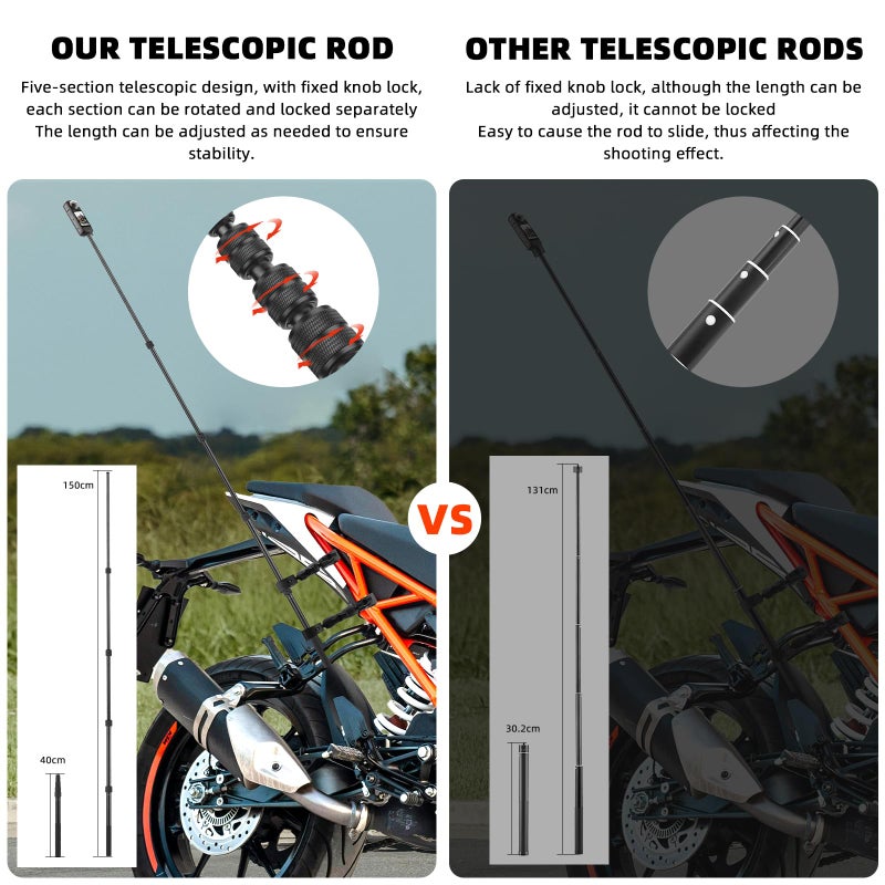 BRDRC Motorcycle Mount for Insta360 X5 X4, Bike Handlebar Clamp Mounts 59" Invisible Selfie Stick Bundle Kit for Insta 360 X5 X4 X3 X2 X ONE, for DJI OSMO 360, for GoPro Camera Accessories - Image 5