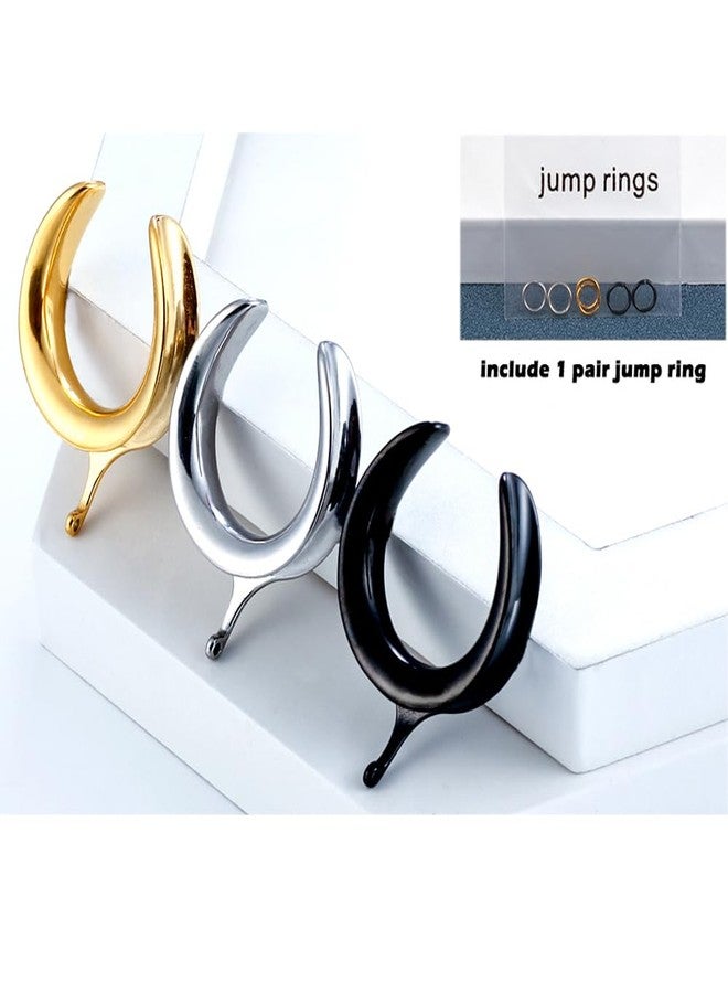 Earblity (10mm 00g DIY Ear Saddle Tunnel Plugs Piercing Stretchers Gold Hypoallergenic 316 Stainless Steel Ear Gauges Dangle Accessories Expander Fashion Body Jewelry 2PCS - Image 2