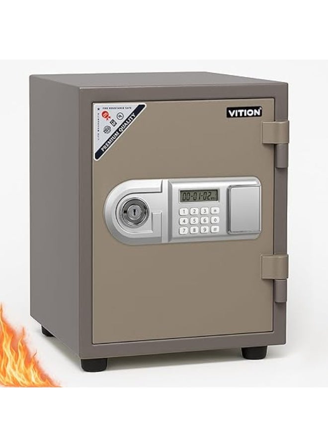 VITION Fireproof Safe Box with Dual Digital Keypad & Key Lock for Passport Cash Jewelries Home Office (Size 45x34.4x35cm, 42kg) Grey/Beige - Image 1