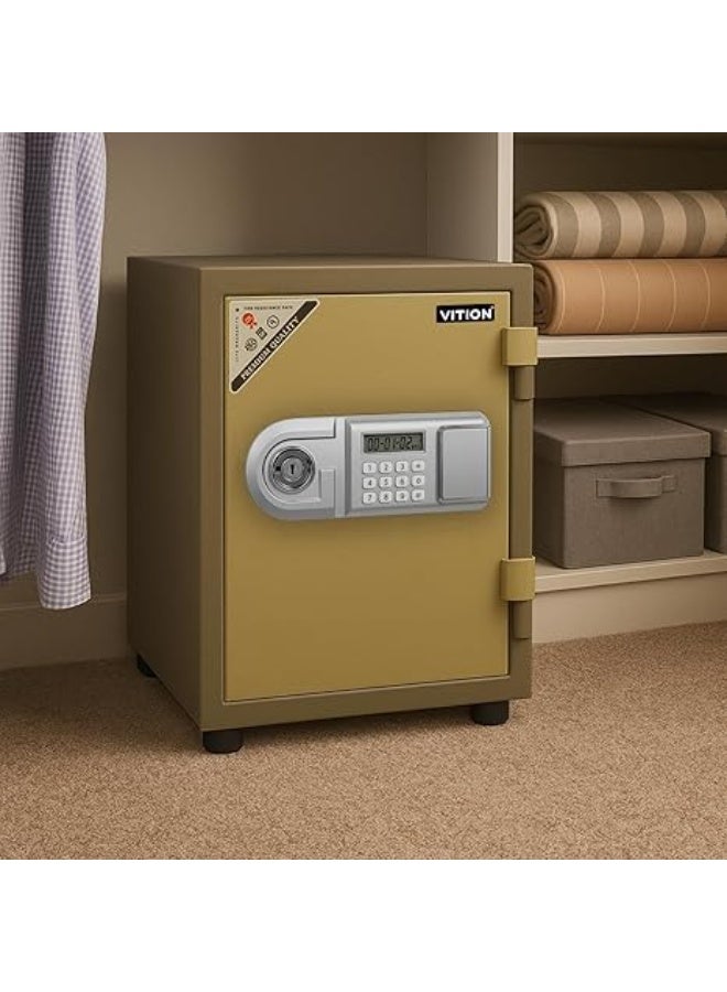 VITION Fireproof Safe Box with Dual Digital Keypad & Key Lock for Passport Cash Jewelries Home Office (Size 45x34.4x35cm, 42kg) Grey/Beige - Image 3