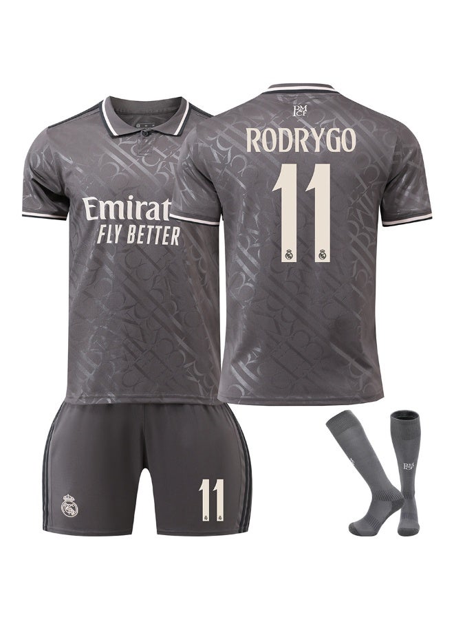 ريال مدريد 2024-2025 الموسم ريال مدريد الثاني بعيدا زي كرة القدم #11 رودريجو كرة القدم جيرسي السراويل الجوارب مجموعة حجم الأطفال والكبار حجم الهدايا للجماهير والأصدقاء - Image 1