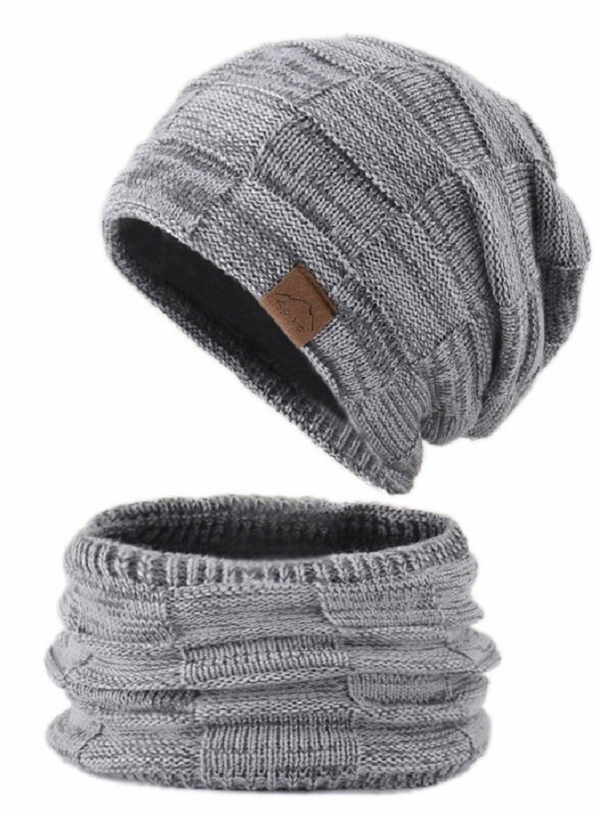 Joychic 2pcs Men Winter Beanie Hats Scarf Set Warm Knit Hats Skull Cap Neck Warmer with Thick Fleece Lined Winter Outdoor Sports Hat Sets Grey  - Image 4