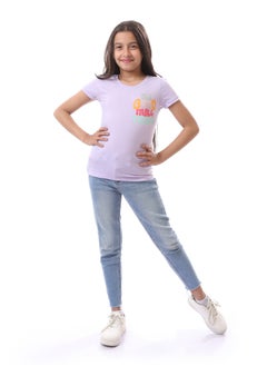 Girls Front & Back Print Cotton T-Shirt - Lavender