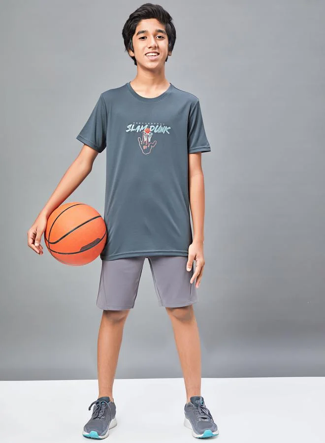 Technosport Printed Slim Fit Round Neck T-shirt with Technocool+ by Styli