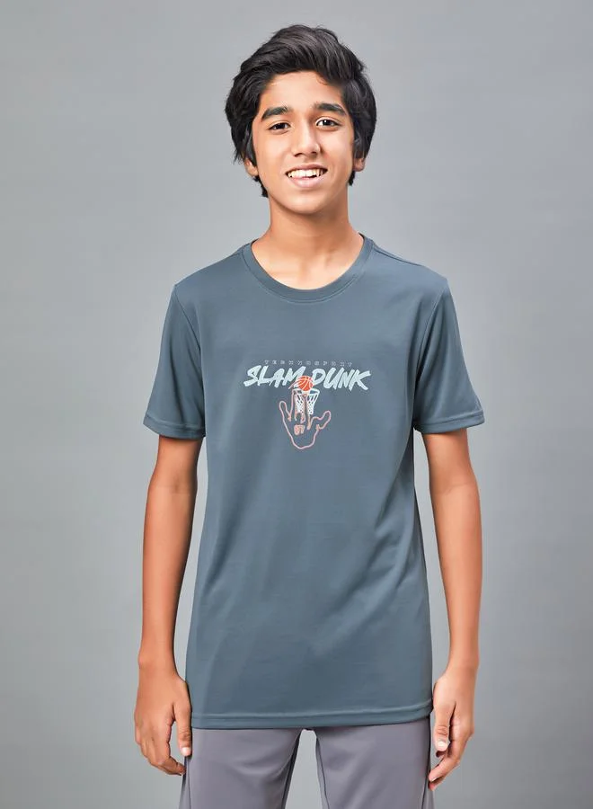 Technosport Printed Slim Fit Round Neck T-shirt with Technocool+ by Styli