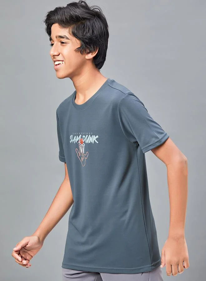 Technosport Printed Slim Fit Round Neck T-shirt with Technocool+ by Styli