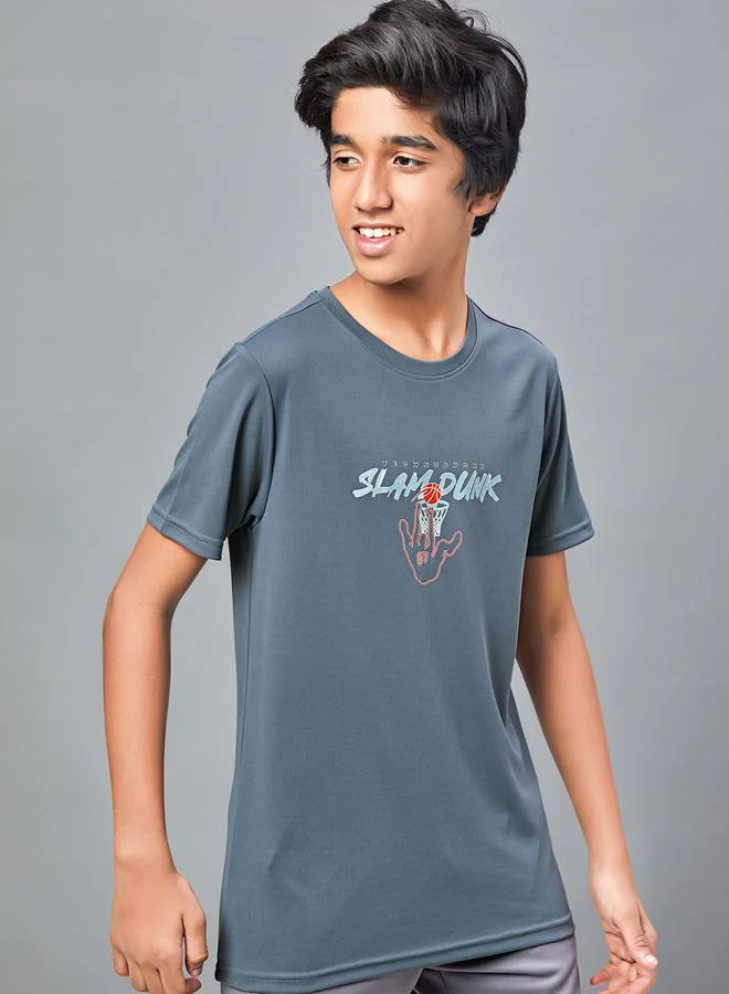 Technosport Printed Slim Fit Round Neck T-shirt with Technocool+ by Styli