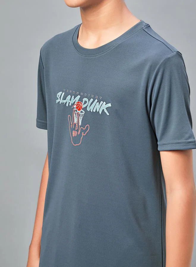 Technosport Printed Slim Fit Round Neck T-shirt with Technocool+ by Styli