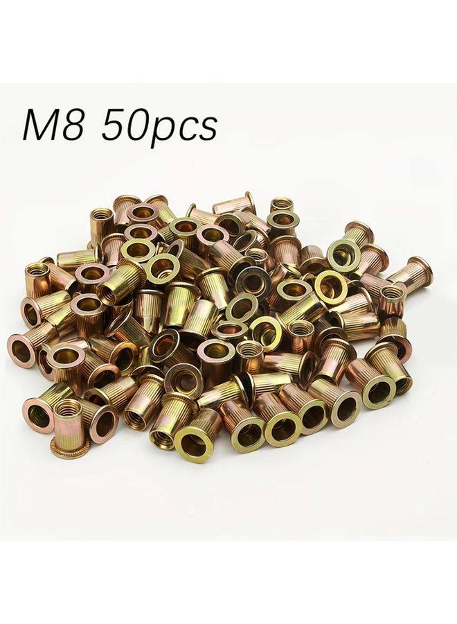 M8 Carbon Steel Galvanized Flat Head Rivet Nuts 50pcs Threaded Insert Kit - Image 1