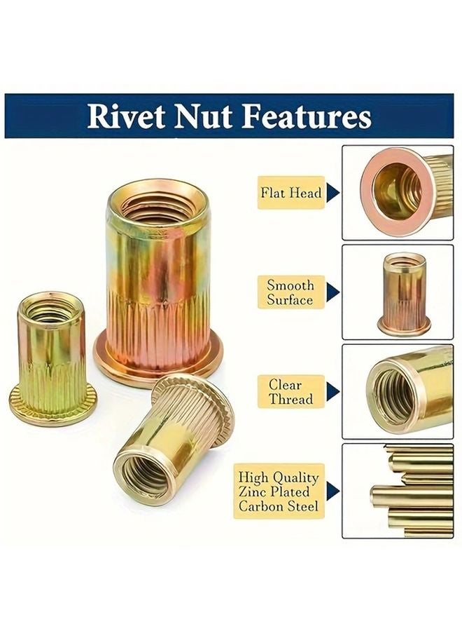 M8 Carbon Steel Galvanized Flat Head Rivet Nuts 50pcs Threaded Insert Kit - Image 4