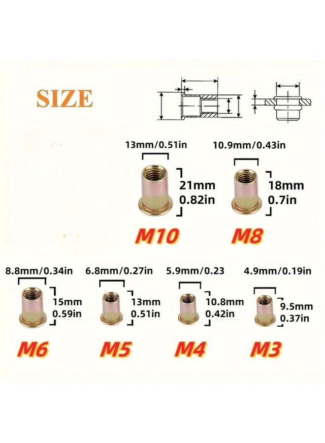 M8 Carbon Steel Galvanized Flat Head Rivet Nuts 50pcs Threaded Insert Kit - Image 3