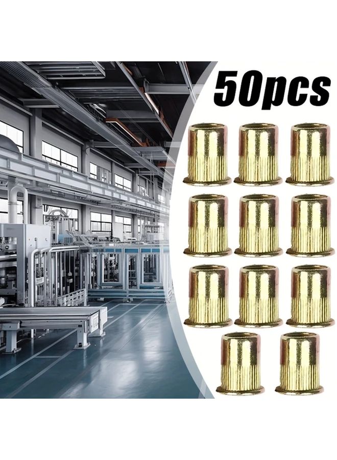 M8 Carbon Steel Galvanized Flat Head Rivet Nuts 50pcs Threaded Insert Kit - Image 2
