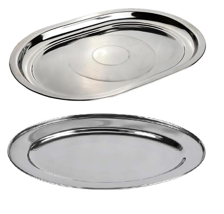 Dynore صينية تقديم دينور من الفولاذ المقاوم للصدأ بشكل مستطيل وبيضاوي - مجموعة من 2 قطعة - Image 1
