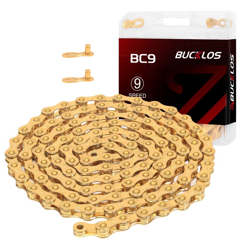 BUCKLOS 6/7/8/9/10/11/12 Speed Bike Chain,Bicycle Chain for Road Bike/E-Bike/Mountain Bike/MTB/Shimano SRAM,Half/Full Hollow Bike Chain Silver/Gold 1/2 x 11/128 Inch 116 Links with Quick Link - Image 1