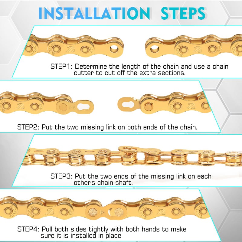 BUCKLOS 6/7/8/9/10/11/12 Speed Bike Chain,Bicycle Chain for Road Bike/E-Bike/Mountain Bike/MTB/Shimano SRAM,Half/Full Hollow Bike Chain Silver/Gold 1/2 x 11/128 Inch 116 Links with Quick Link - Image 5