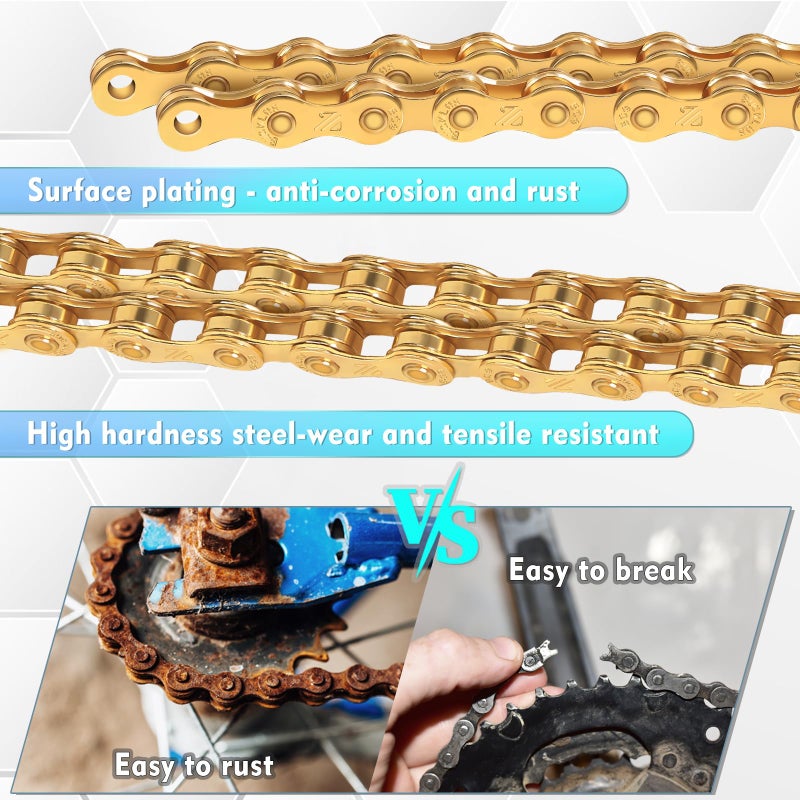 BUCKLOS 6/7/8/9/10/11/12 Speed Bike Chain,Bicycle Chain for Road Bike/E-Bike/Mountain Bike/MTB/Shimano SRAM,Half/Full Hollow Bike Chain Silver/Gold 1/2 x 11/128 Inch 116 Links with Quick Link - Image 2