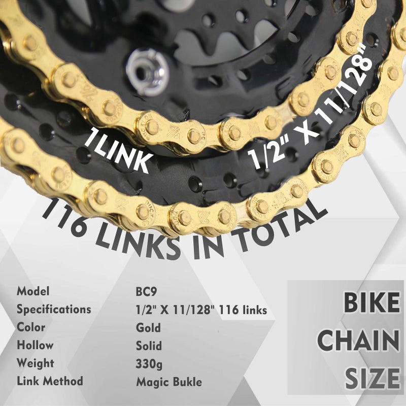 BUCKLOS 6/7/8/9/10/11/12 Speed Bike Chain,Bicycle Chain for Road Bike/E-Bike/Mountain Bike/MTB/Shimano SRAM,Half/Full Hollow Bike Chain Silver/Gold 1/2 x 11/128 Inch 116 Links with Quick Link - Image 4