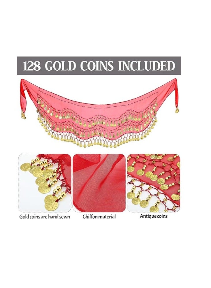 Excefore Gypsy Costume Women Gypsy Belly Dance Accessories Gypsy Head Scarf with Coins Gypsy Hip Scarf Bracelet Set  - Image 4