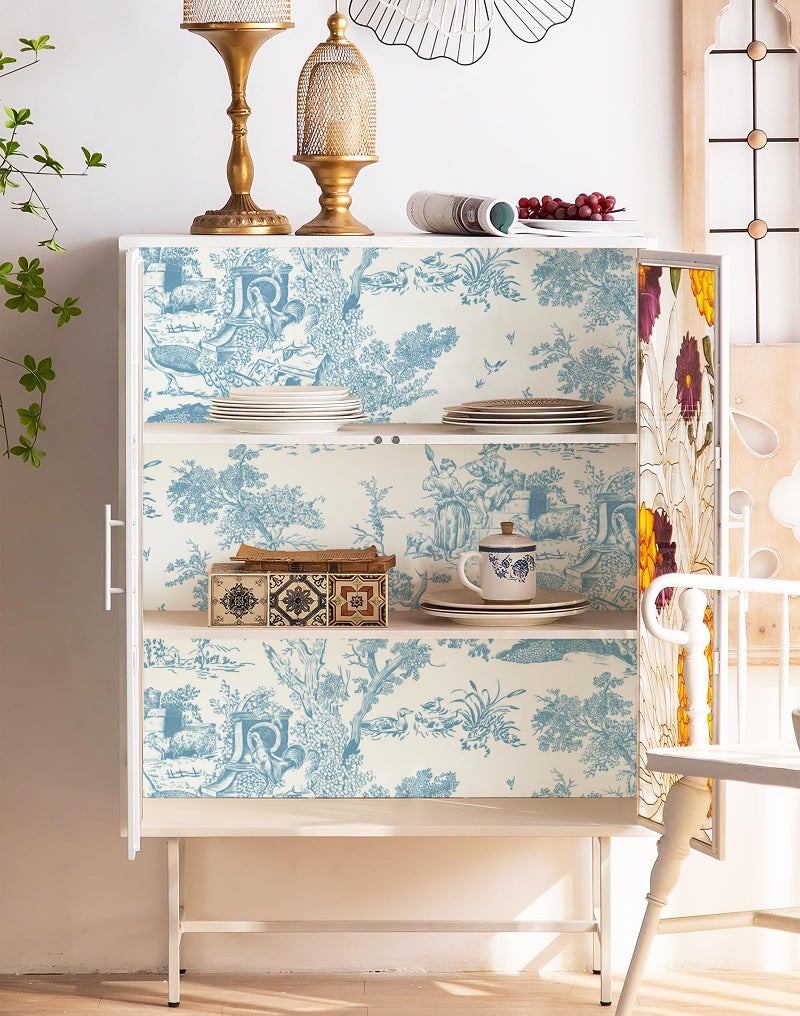 CiCiwind 16In×197In White and Blue Peel and Stick Wallpaper for Bedroom Removable Self-Adhesive Wall Paper Vintage Toile Contact Paper for Cabinets Shelf Drawer Country Wallpaper Walls Covering - Image 5