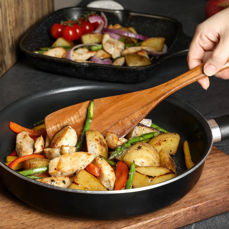 Snuvid Premium Teak Wooden Spoons for Cooking, 6-Piece Wood Kitchen Utensils Set for Nonstick Cookware - Heat Resistant, Natural Healthy Spatula Set with Hanging Holes - Durable, Scratch-Free & Handcrafted - Image 5