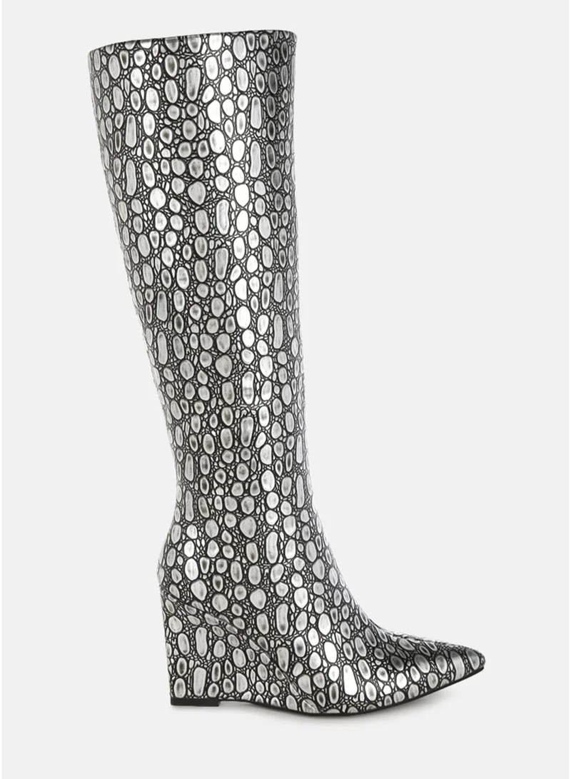 London Rag Tear Shaped Faux Leather Boots in Black Silver
