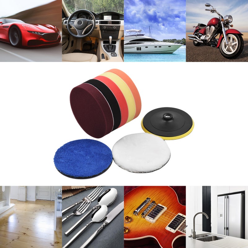 9Pcs Polishing Pads Kit 7 Inches Large Size Car Foam Buffing Sponge for Automobiles Yachts with Cleaning Brush Self-adhesive Wool Pads - Image 3
