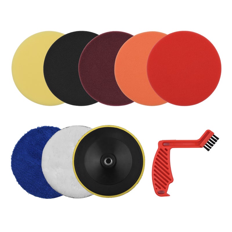 9Pcs Polishing Pads Kit 7 Inches Large Size Car Foam Buffing Sponge for Automobiles Yachts with Cleaning Brush Self-adhesive Wool Pads - Image 1