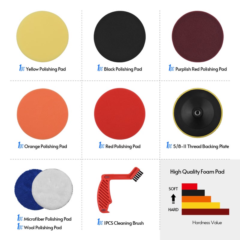 9Pcs Polishing Pads Kit 7 Inches Large Size Car Foam Buffing Sponge for Automobiles Yachts with Cleaning Brush Self-adhesive Wool Pads - Image 5