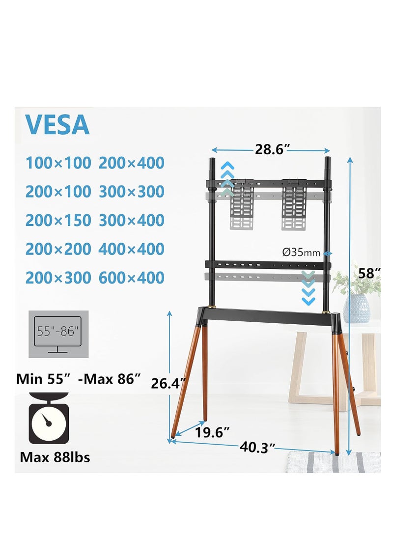 RADIOTRONICS Easel TV Stand, Modern Easel TV Floor Stand, Artistic Corner TV Stand for 55-86 Inches, Height Adjustable, 4 Legs Studio Display Stand for Bedroom, Living Room (White) - Image 3