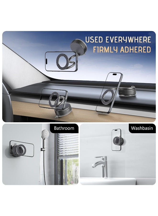 Bukela Car Phone Holder for Magsafe, Vacuum Magnetic Phone Holder Stand with Suction Cup - Ultra Long Metal arm & 360° Adjustable Car Phone Mount for All Smartphones, All Car Models (Carbon Fiber) - Image 3