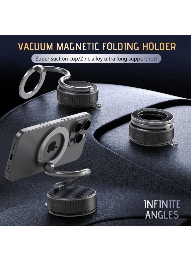 Bukela Car Phone Holder for Magsafe, Vacuum Magnetic Phone Holder Stand with Suction Cup - Ultra Long Metal arm & 360° Adjustable Car Phone Mount for All Smartphones, All Car Models (Carbon Fiber) - Image 4