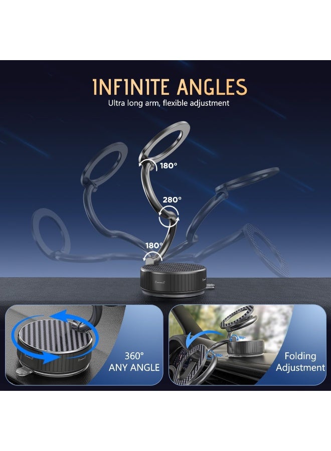 Bukela Car Phone Holder for Magsafe, Vacuum Magnetic Phone Holder Stand with Suction Cup - Ultra Long Metal arm & 360° Adjustable Car Phone Mount for All Smartphones, All Car Models (Carbon Fiber) - Image 5