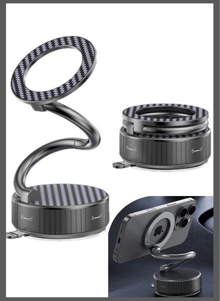 Bukela Car Phone Holder for Magsafe, Vacuum Magnetic Phone Holder Stand with Suction Cup - Ultra Long Metal arm & 360° Adjustable Car Phone Mount for All Smartphones, All Car Models (Carbon Fiber) - Image 1