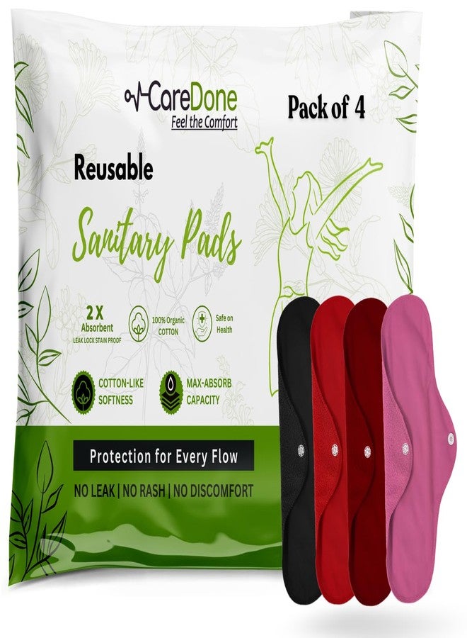 CareDone Multicolor Reusable Cotton Sanitary Pad Cloth I Washable Cloth Pads I Soft and Breathable Fabric | Super Absorbent Ultra Soft Cotton Rash Free Pads For Women (Pack of 4) - Image 1