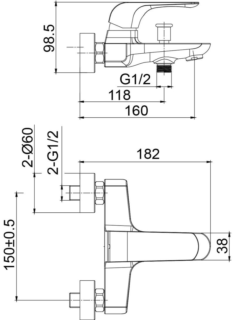 HESANIT خلاط حوض هيسانيت إلت برافعة واحدة مع مجموعة دش يدوي، صنبور حوض مثبت على الحائط، صنبور نحاسي صلب – تشطيب ذهبي مصقول، موديل 7002GBR - Image 2